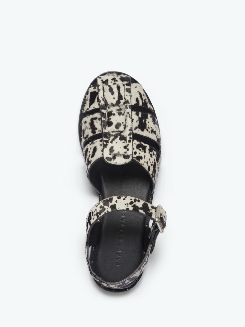 Freda Salvador Sera Fisherman Sandal Black & White Cow Calf Hair Size 6.5